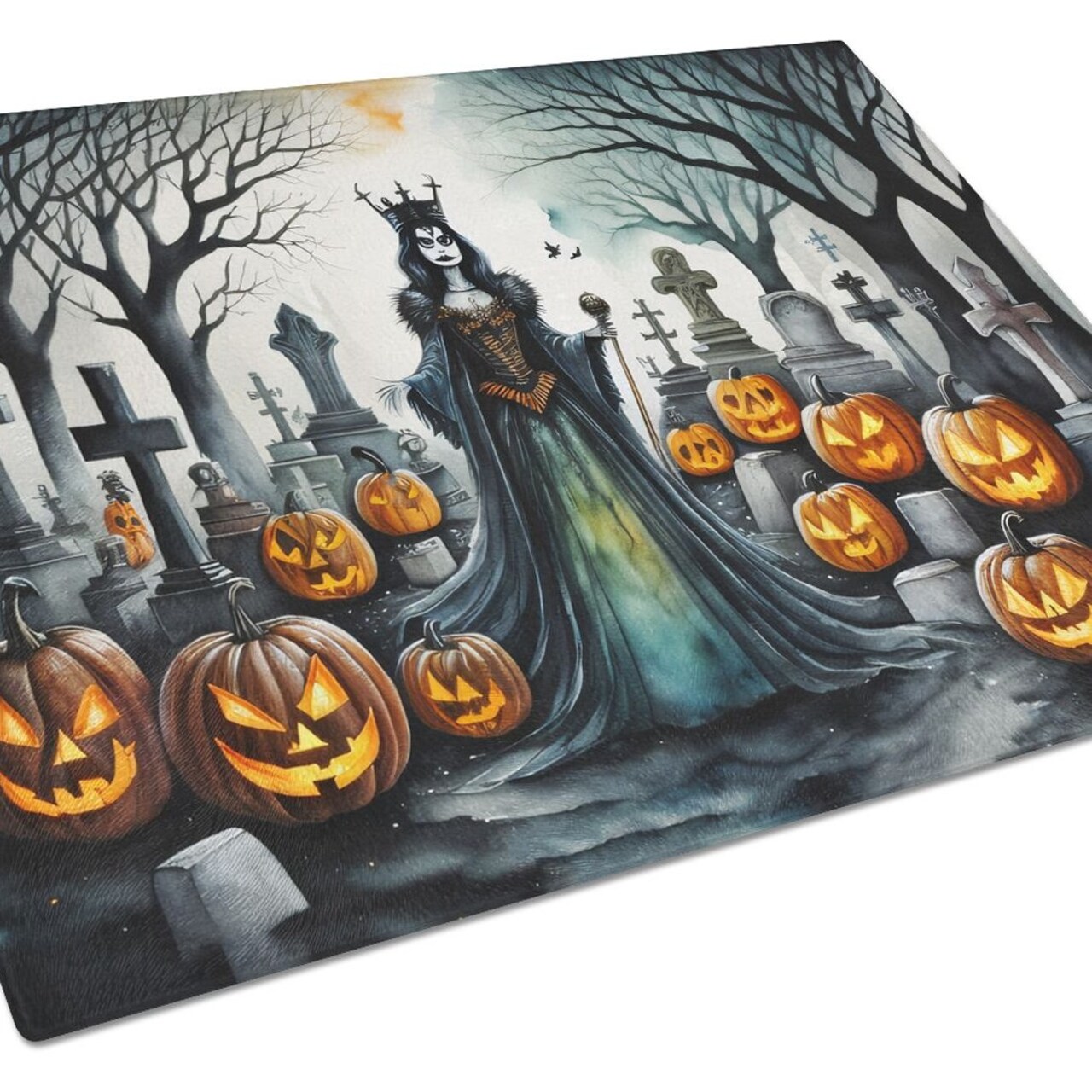 Edge Collections - 15" x 12" - Multicolor - Spooky Halloween Glass Cutting Board - 1 Piece